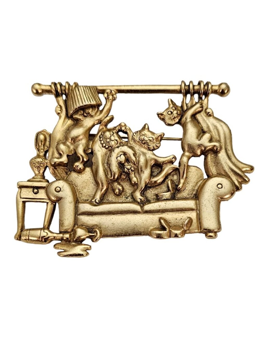 Vintage AJC Gold Tone Naughty Cats Brooch, Signed L375 - Picture 8 of 8